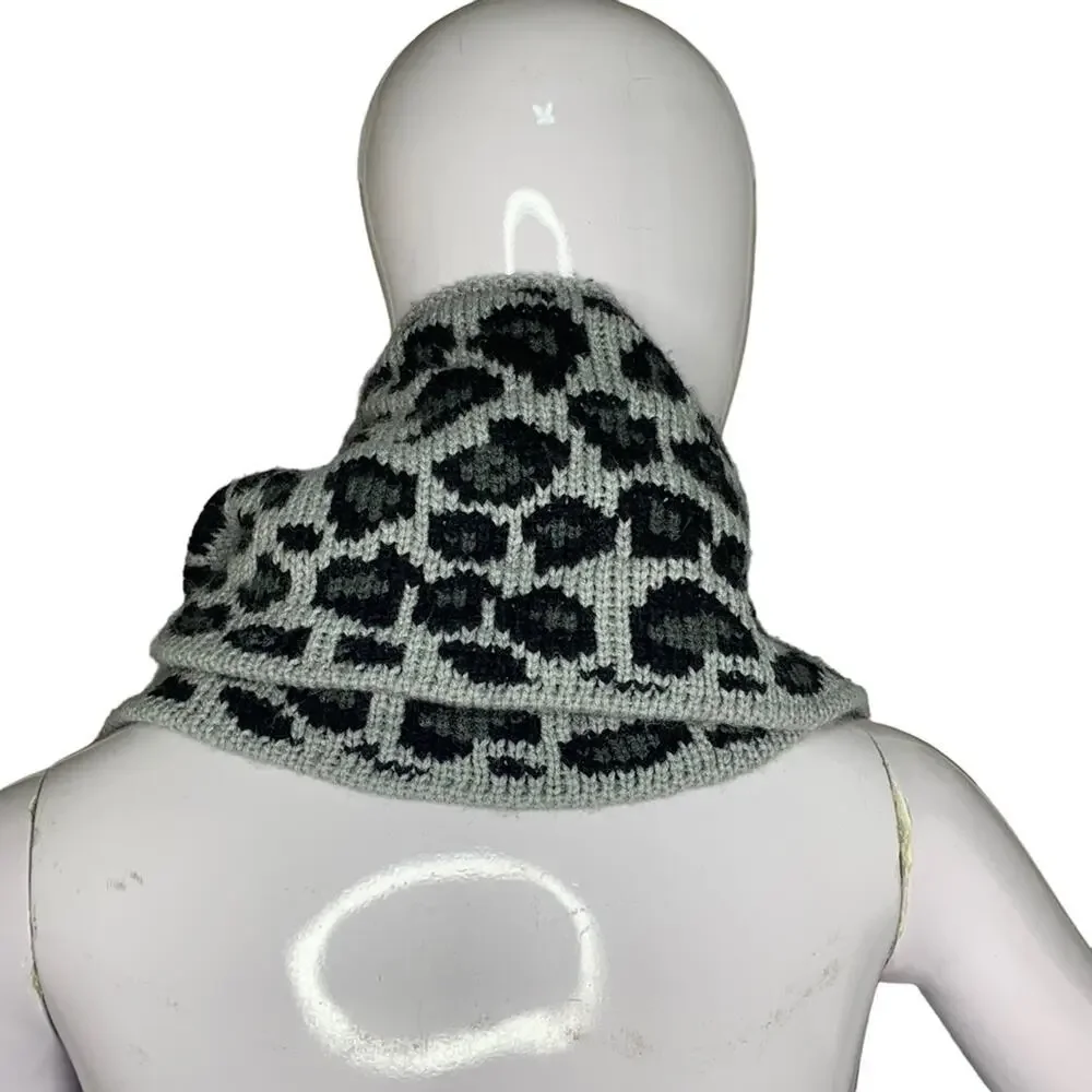 Betsey Johnson Animal Print Infinity Scarf Gray and Black Fine Knit